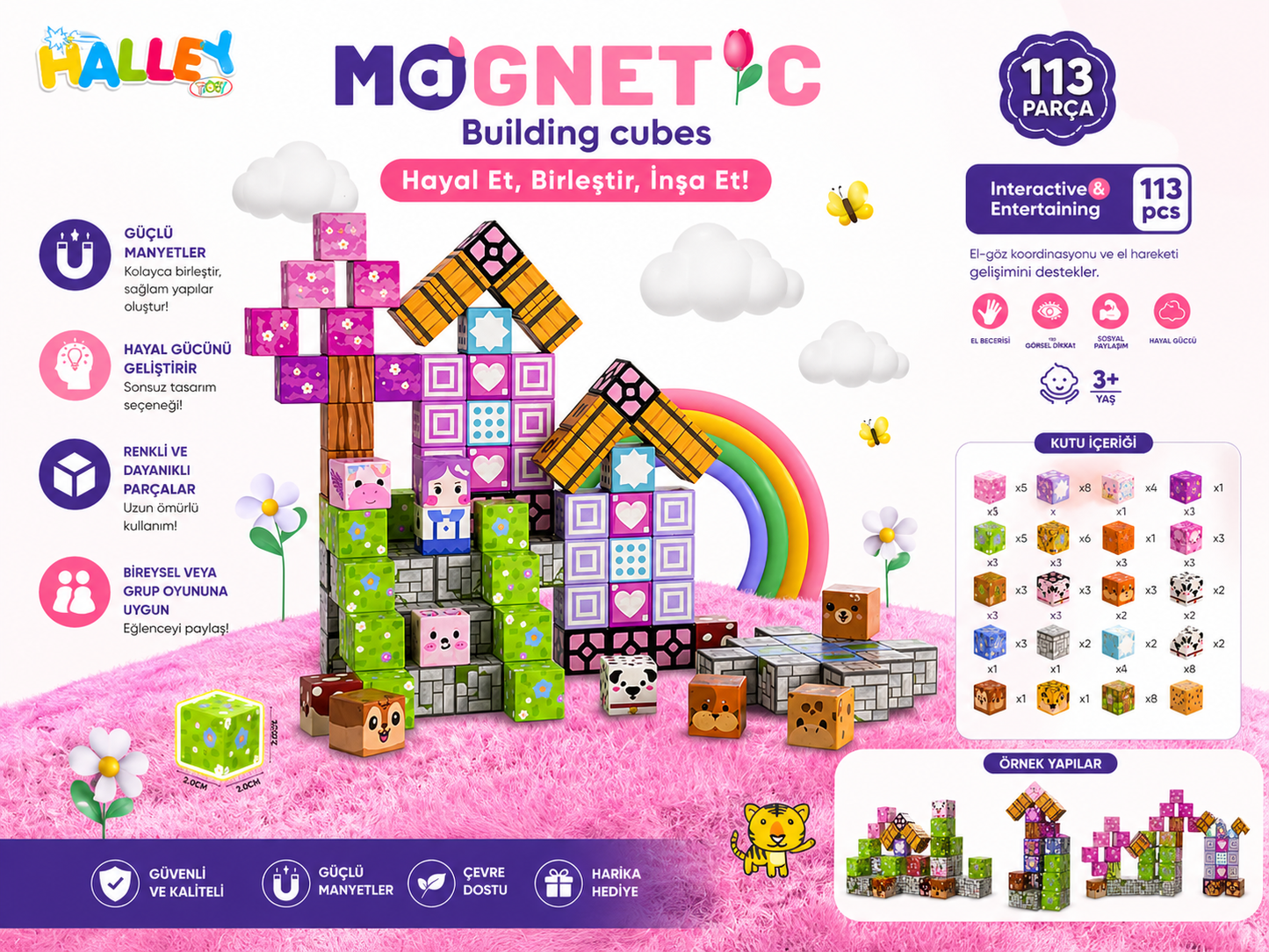 Babymiu 113 Parça Magnetic Bina Küpleri Yapı Blokları