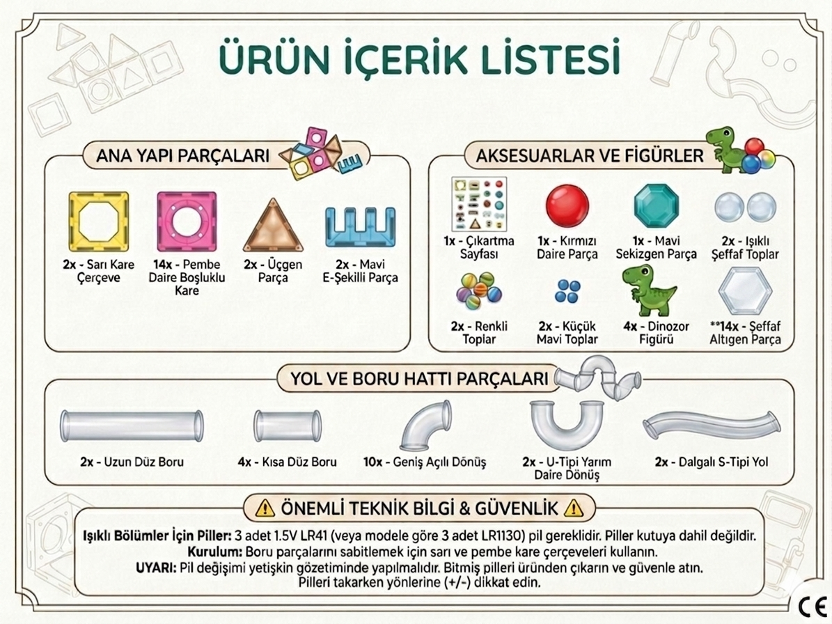 Babymiu 64 Parça Işıklı Dino Manyetik Yapı Blokları