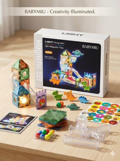 Babymiu 64 Parça Işıklı Dino Manyetik Yapı Blokları