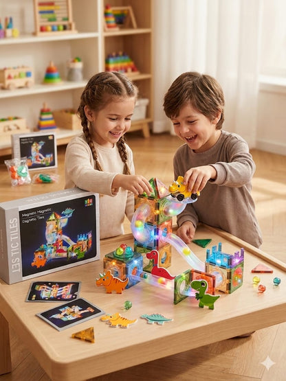 Babymiu 64 Parça Işıklı Dino Manyetik Yapı Blokları