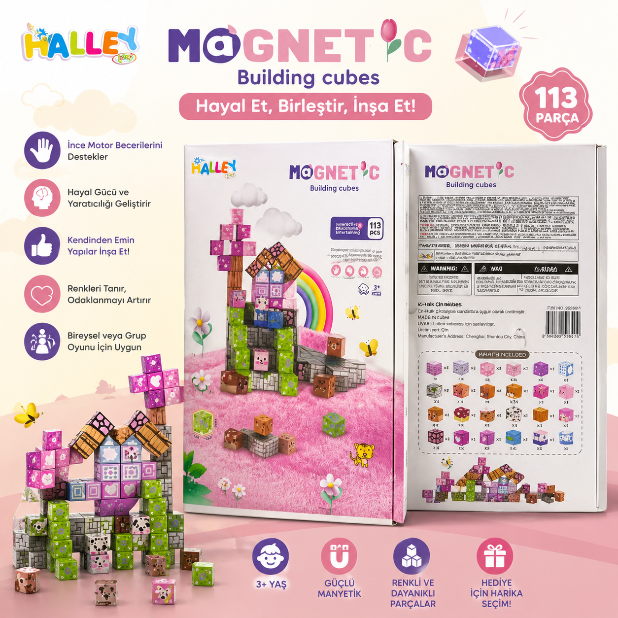 Babymiu 113 Parça Magnetic Bina Küpleri Yapı Blokları