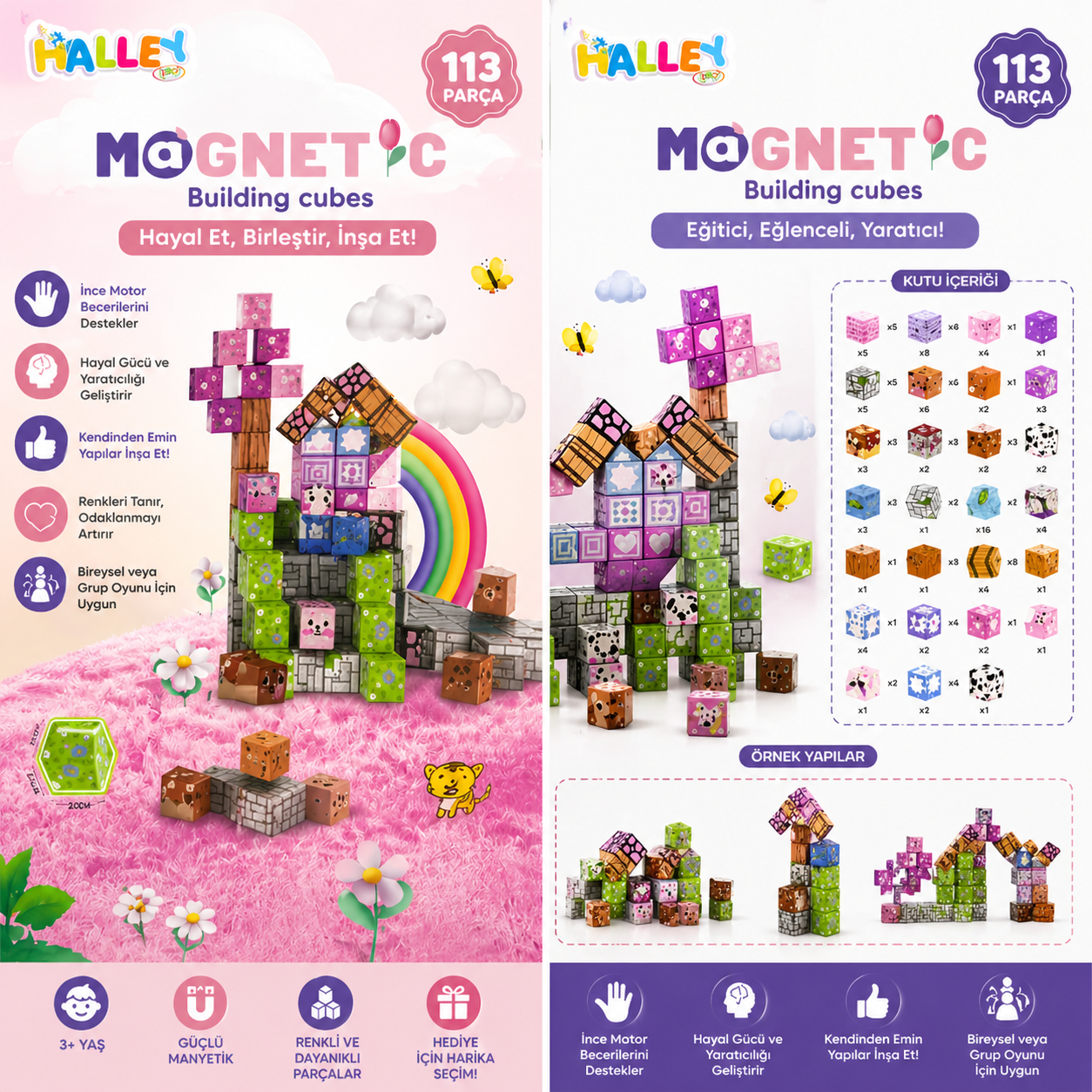 Babymiu 113 Parça Magnetic Bina Küpleri Yapı Blokları