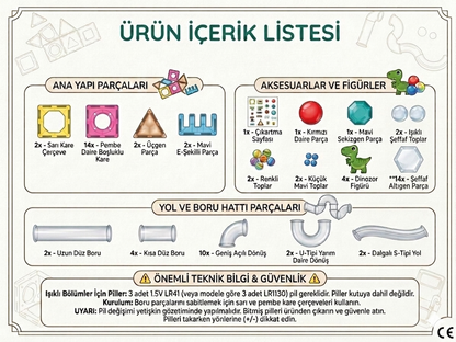 Babymiu 64 Parça Işıklı Dino Manyetik Yapı Blokları