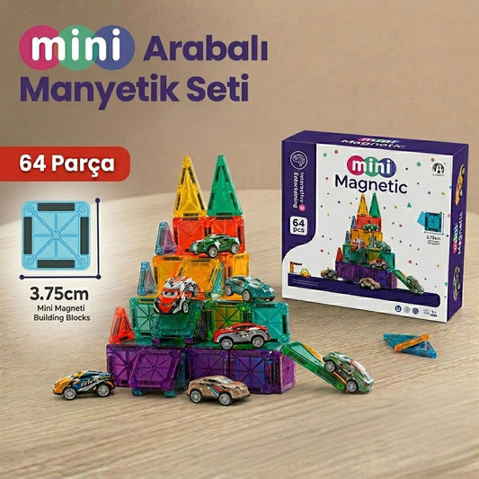 Babymiu 64 Parça Mini Arabalı Manyetik Yapı Blokları